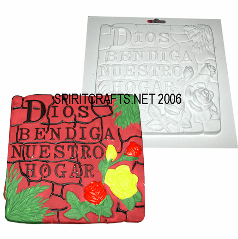 GOD BLESS THIS HOUSE SPANISH PLASTER MOLD, 7.5" DIA