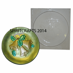 HOLLY AND BELLS CHRISTMAS PLATE PLASTER MOLD (9" DIA)
