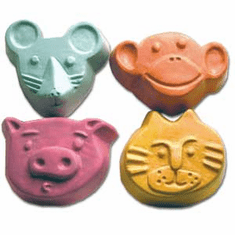 KIDS CRITTERS SOAP MOLD (CAT, PIG, MORE), 4 WELL