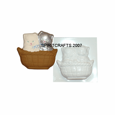 KITTENS IN BASKET PLASTER CRAFT MOLD (5.25" X 5")