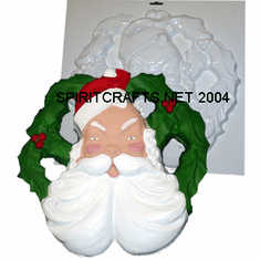 LARGE SANTA AND WREATH PLASTER MOLD (14" DIA)