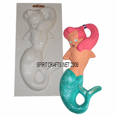 MERMAID WITH PONYTAIL PLASTER CRAFT MOLD, 8.5" HT