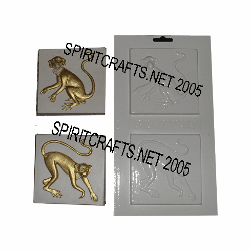 MONKEY PLAQUE <br>PLASTER CRAFT MOLD<br> 2 ON 1 (4" x 4")