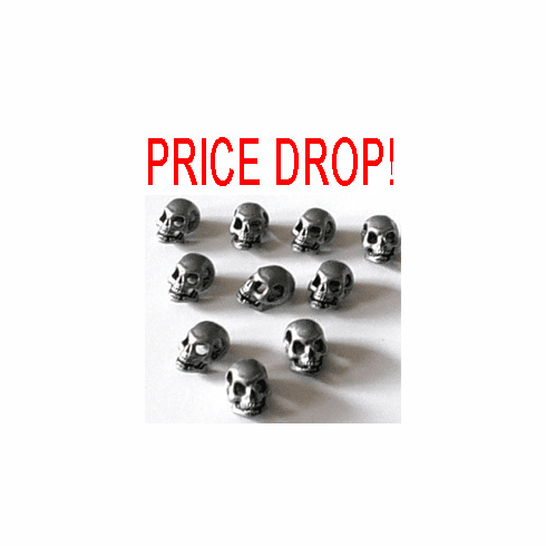 PEWTER SKULL BEADS, SIDE DRILLED, 14mm x 10mm