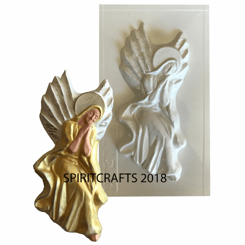 PRAYING ANGEL WITH WINGS PLASTER MOLD (8.25" HT)
