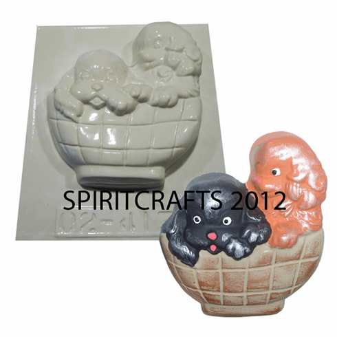 PUPPIES IN BASKET PLASTER MOLD (4.5" x 5")