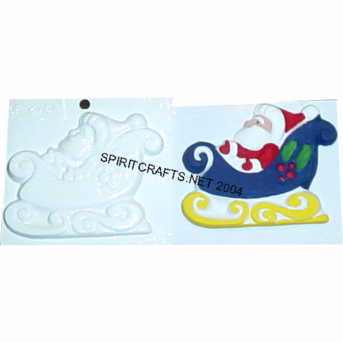SANTA IN SLEIGH PLASTER MOLD (3.5" x 2.75")