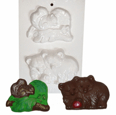 SQUIRREL AND BEARS PLASTER CRAFT MOLD (4.5" x 3")