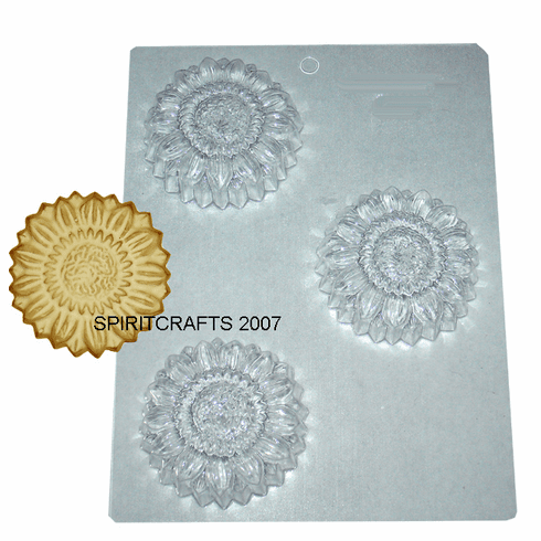 SUNFLOWERS SOAP<BR> MOLD, 3 WELL (3" DIA)