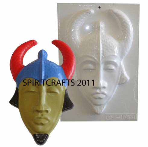 TRIBAL MASK WITH HORNS PLASTER MOLD, LARGE (8" x 12.25")