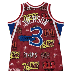 Mitchell & Ness Philadelphia 76ers Allen Iverson Red Slap Sticker Mens Swingman Jersey