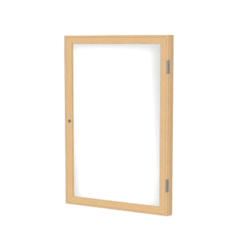 1 Door Enclosed Porcelain Magnetic Whiteboard with Oak Wood Frame, 24"H x 18"W - Click to enlarge