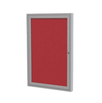 1 Door Fabric Bulletin Board with Frame, 36"H x 36"W, Red - Click to enlarge