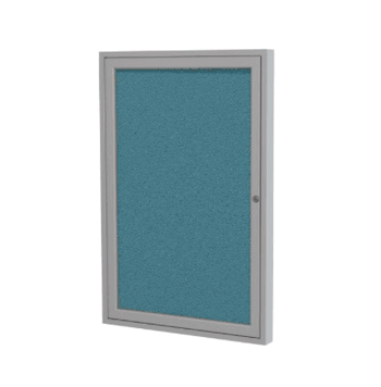 1 Door Fabric Bulletin Board with Frame, 36"H x 36"W, Teal - Click to enlarge