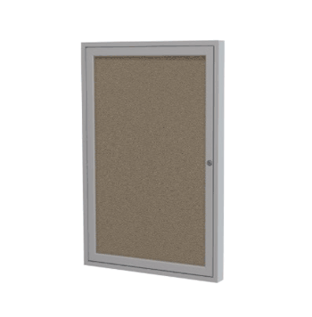 1 Door Fabric Bulletin Board with Frame, 24"H x 18"W, Taupe - Click to enlarge