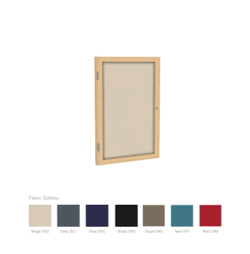 1 Door Fabric Bulletin Board with Oak Frame, 36"H x 36"W, Teal - Click to enlarge