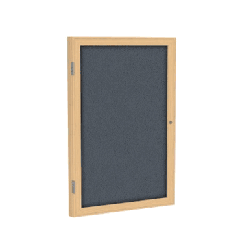 1 Door Fabric Bulletin Board with Oak Wood Frame, 36"H x 30"W, Gray - Click to enlarge