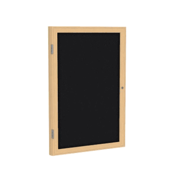 1 Door Fabric Bulletin Board with Oak Wood Frame, 3'H x 3'W, Black - Click to enlarge