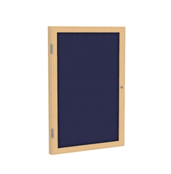 1 Door Fabric Bulletin Board with Oak Wood Frame, 3'H x 3'W, Blue - Click to enlarge