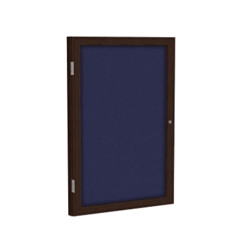 1 Door Fabric Bulletin Board with Walnut Wood Frame, 36"H x 30"W, Blue - Click to enlarge
