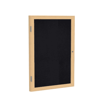 1 Door Recycled Rubber Bulletin Board with Oak Wood Frame, 3'H x 2'W, Black - Click to enlarge