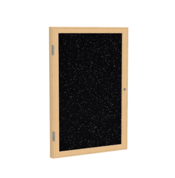 1 Door Recycled Rubber Bulletin Board with Oak Wood Frame, 24"H x 18"W, Tan Speckled - Click to enlarge