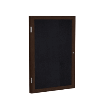 1 Door Recycled Rubber Bulletin Board with Walnut Wood Frame, 3'H x 3'W, Black - Click to enlarge