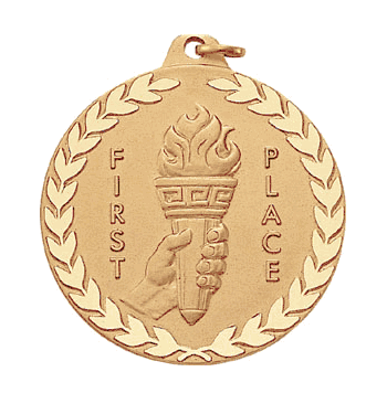 1st, 2nd 3rd Place with Torch - 2 Inch Diamond Cut Edge Medal with Ribbon - Click to enlarge