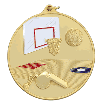 2 1/2" Medal - Basketball Design with Neck Ribbon - Click to enlarge