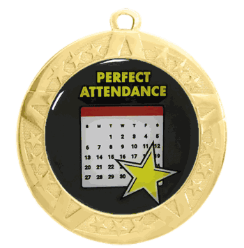 2 3/4" T-Series Medal with Gold Frame: Perfect Attendance - Click to enlarge