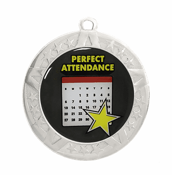 Perfect Attendance Award Medal - Silver Frame, 2 3/4" - Click to enlarge