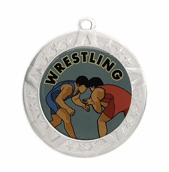 Wrestling Award Medal - Silver Frame, 2 3/4" - Click to enlarge