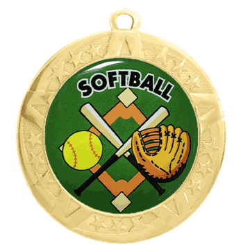 2 3/4" T-Series Medal with Gold Frame: Softball - Click to enlarge