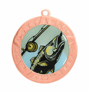 Fishing Award Medal - Bronze Frame, 2 3/4" - Click to enlarge