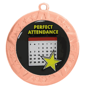 2 3/4" T-Series Medal with Bronze Frame: Perfect Attendance - Click to enlarge