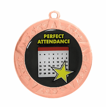 Perfect Attendance Award Medal - Bronze Frame, 2 3/4" - Click to enlarge