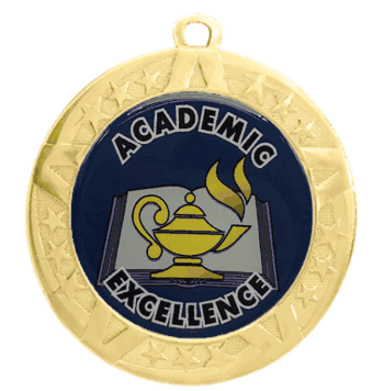 2 3/4" T-Series Medal with Gold Frame: Academic Excellence - Click to enlarge