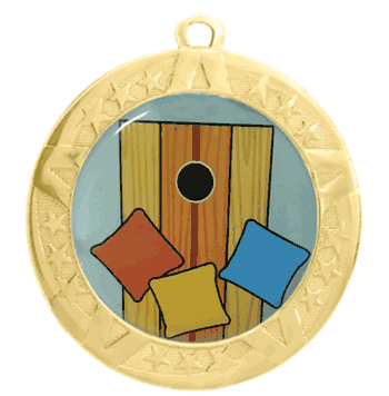 2 3/4" T-Series Medal with Gold Frame: Cornhole - Click to enlarge