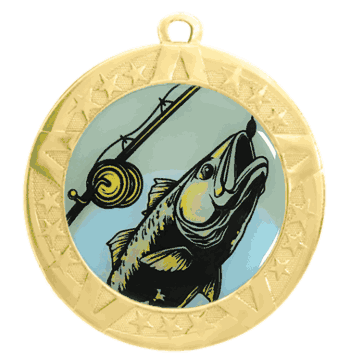 2 3/4" T-Series Medal with Gold Frame: Fishing - Click to enlarge
