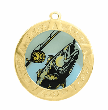 Fishing Award Medal - Gold Frame, 2 3/4" - Click to enlarge