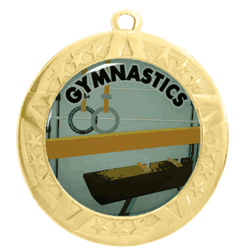2 3/4" T-Series Medal with Gold Frame: Gymnastics - Click to enlarge