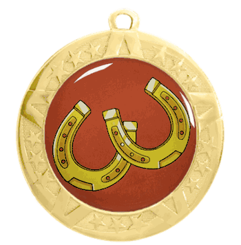2 3/4" T-Series Medal with Gold Frame: Horseshoes - Click to enlarge