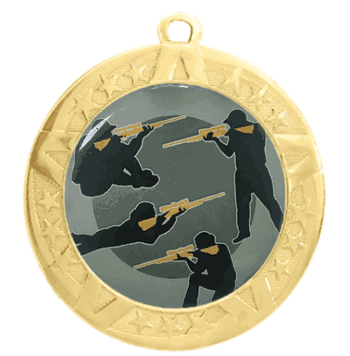 2 3/4" T-Series Medal with Gold Frame: Rifle - Click to enlarge