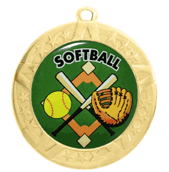 2 3/4" T-Series Medal with Gold Frame: Softball - Click to enlarge