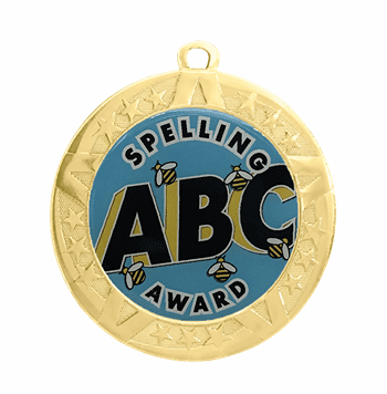 Gold Spelling Award Medal , 2 3/4" - Click to enlarge