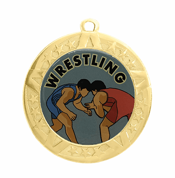 Wrestling Award Medal - Gold Frame, 2 3/4" - Click to enlarge