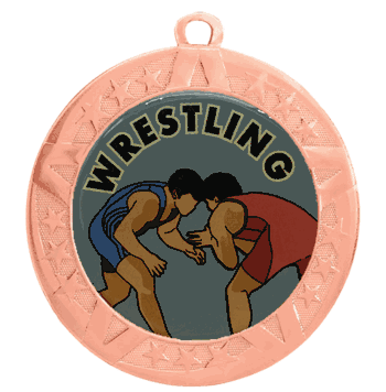 2 3/4" T-Series Medal with Bronze Frame: Wrestling - Click to enlarge