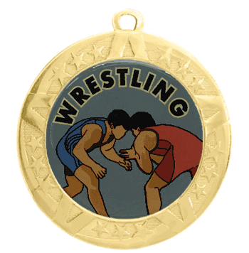 2 3/4" T-Series Medal with Gold Frame: Wrestling - Click to enlarge