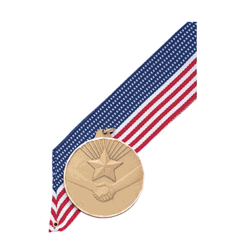 2" Diamond Cut Edge Medal with Ribbon - Handshake - Click to enlarge