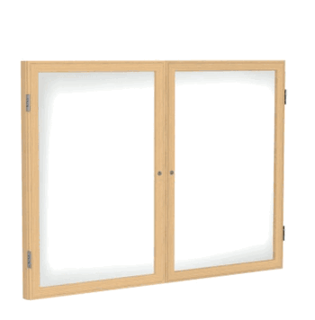 2 Door Enclosed Porcelain Magnetic Whiteboard with Oak Wood Frame, 4'H x 5'W - Click to enlarge